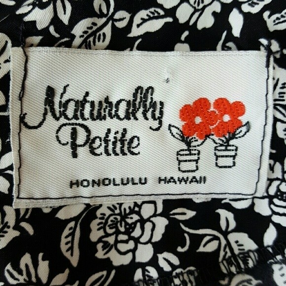 Vintage 80s Naturally Petite Hawaiian Black Floral Midi Dress - Picture 8 of 8